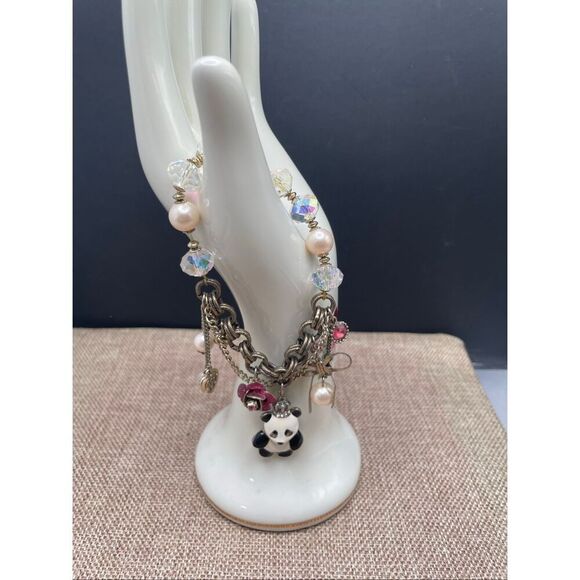 Betsey Johnson Panda Charm Bracelet Pearls and Crystals - Picture 4 of 7